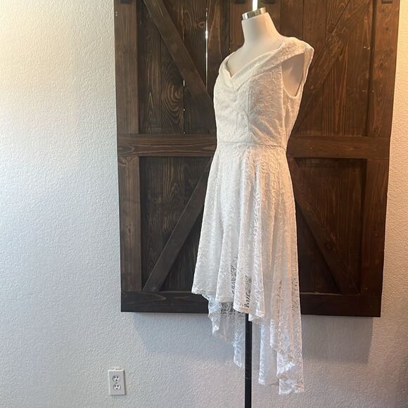 HomRain Elegant Lace Floral Wedding Guest Off The Shoulder High Low Dress - Picture 8 of 16